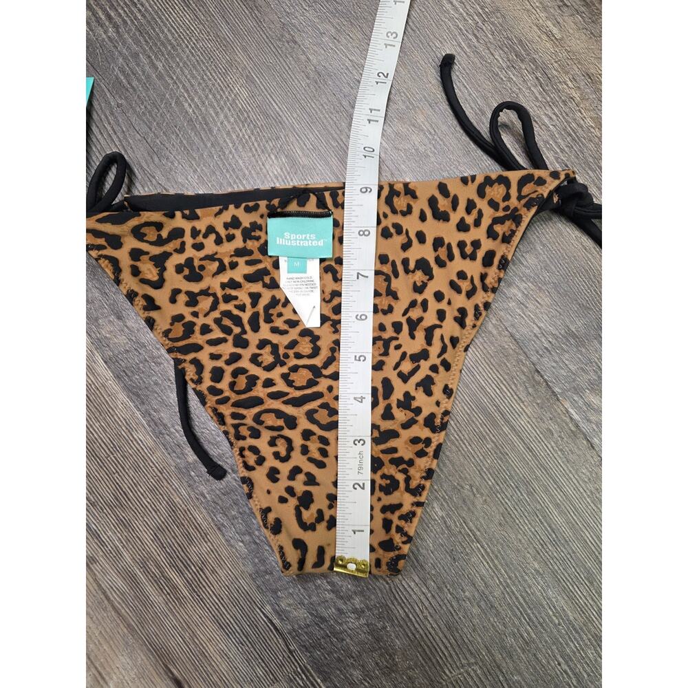 Sports Illustrated Reversible String Tie Side Bikini Bottom Leopard Brown Size M - Picture 2 of 4